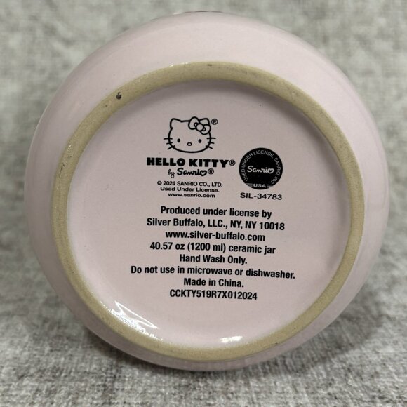 Hello Kitty Sanrio Pink Ceramic Cookie Snack Jar Canister w/ Bamboo Lid - Picture 9 of 9